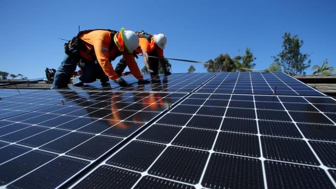 Solar panels installed under bright sunlight